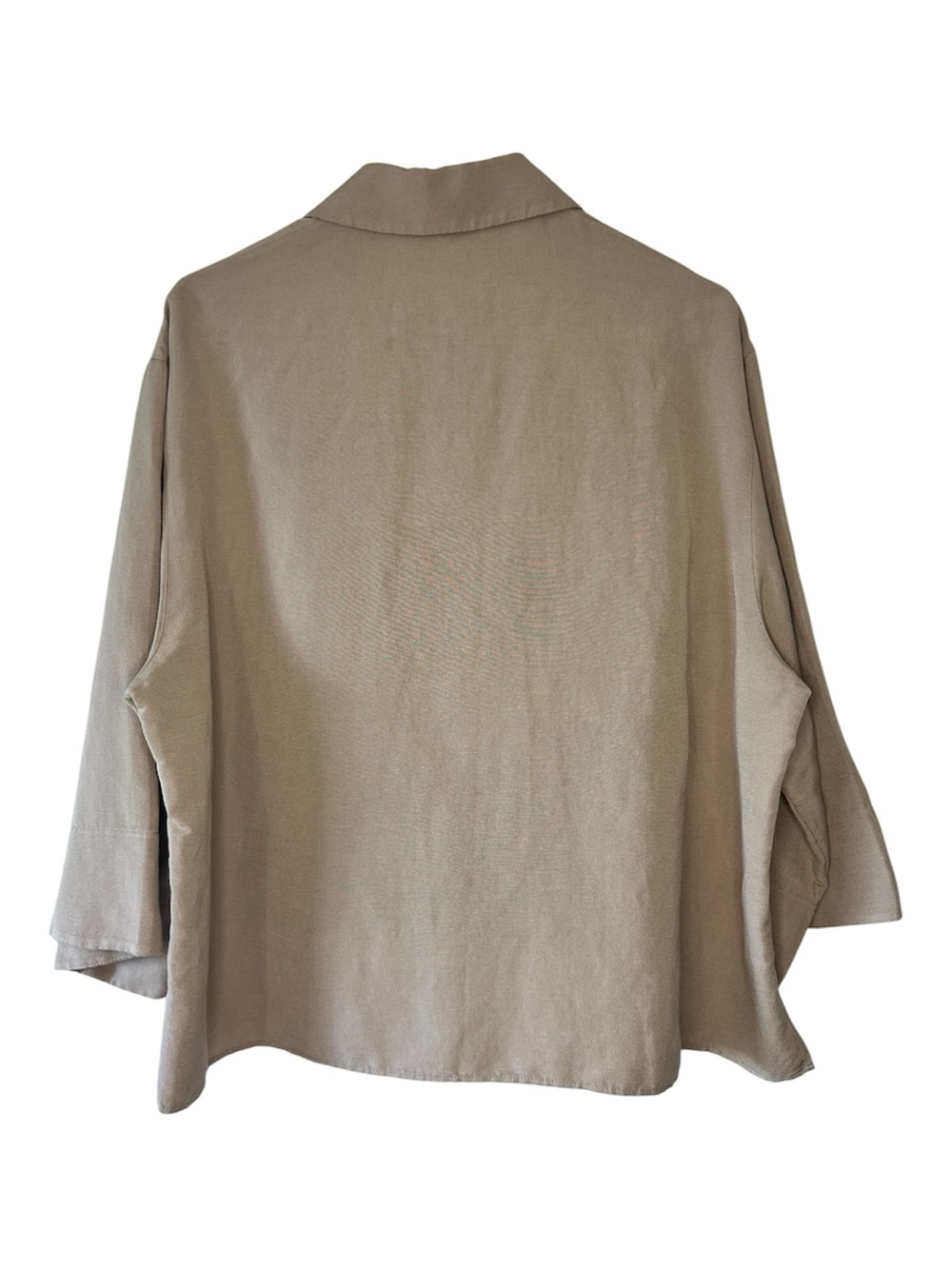 Akris Punto linen blend Taupe minimalist Zip-Front Collared Pullover top. 10 - Picture 2 of 6